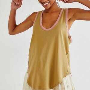 NWOT Free People We The Free Mustard Reggi Tank with Sage Trim S Small